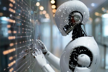 robot artificial intelligence technology digital working and touch