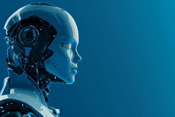 robot artificial intelligence technology working blue background