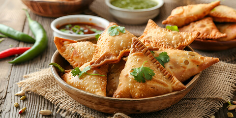 Fried samosas with vegetable filling popular