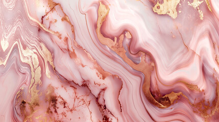 abstract background with rose gold marble texture and liquid paint effect, featuring swirls of pink and golden hues luxury design elements