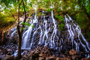 Waterfall in the jungle, bridal veil waterfall in valley of Bravo state of Mexico