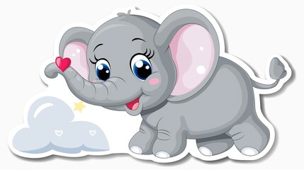 Fototapeta premium Smiling Cartoon Elephant Expressing Love