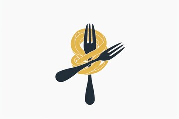 Pasta on fork drawing logo, noodles roll sketched icon, macaroni doodle painting, spaghetti freehand picture