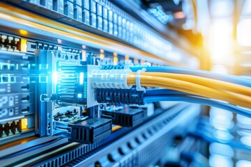 Lan fiber optic cable connects to server switch for efficient network connectivity