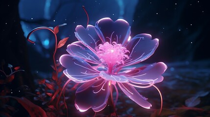 Fototapeta premium A neon flower embodying the convergence of nature and technology