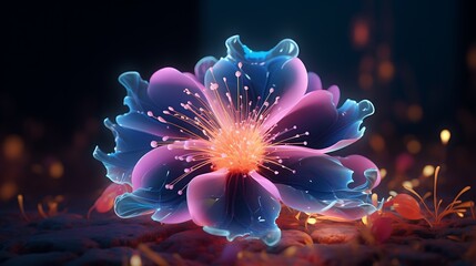 A neon flower embodying the convergence of nature and technology