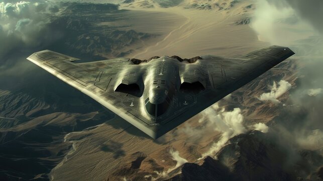 Stealth Bomber - B2 Spirit Flying Over Nevada. Military Aircraft in Action - Fighter Plane Ready