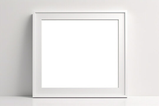 Lienzo blanco vac&iacute;o con marco decorativo sobre una maqueta de fondo blanco