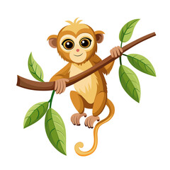 Obraz premium Cute baby monkey hanging on tree