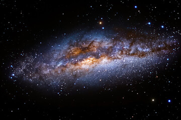 A very large galaxy dominates the starry sky, with intricate details visible against the dark backdrop - Powered by Adobe