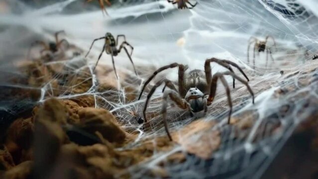 Spiders Crawling on Webs, Halloween Background 4k High-Quality animation video