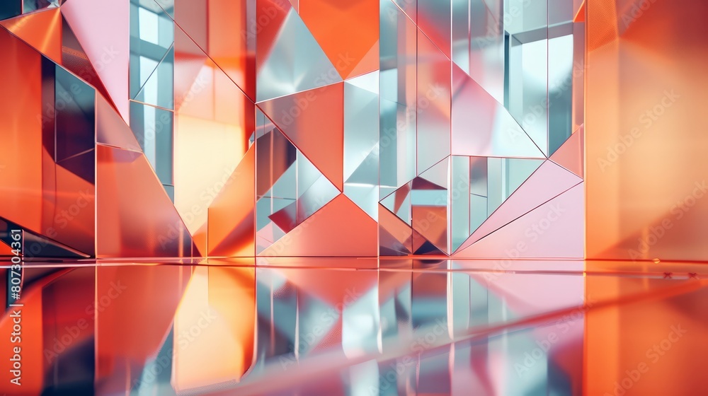 Aufkleber A colorful abstract image with many triangles and squares. The image is a reflection of a room with a lot of glass