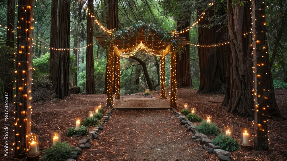 Aufkleber a path with a gazebo lit with candles and lights. scene is romantic and intimate