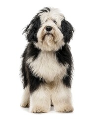 Purebred Old English Sheepdog Standing in Studio. Square Pedigreed Creature Cut-Out with White