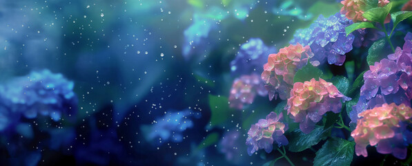 Naklejka na ściany i meble 雨の中に咲く紫陽花