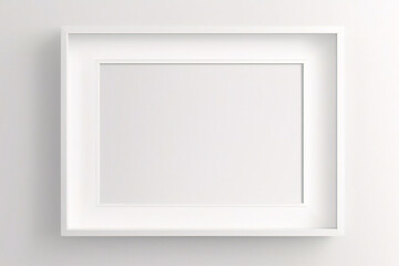 Marco vertical rectangular ligero y delgado colgado en una pared con textura blanca, plano, vista superior, ilustración 3D.