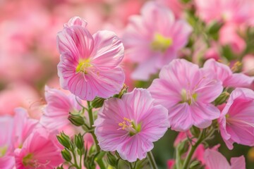 Obraz premium Pink Evening Primrose Close-Up. Beautiful Wildflower with Ornate Pink Petals in Flowerbed or Ground