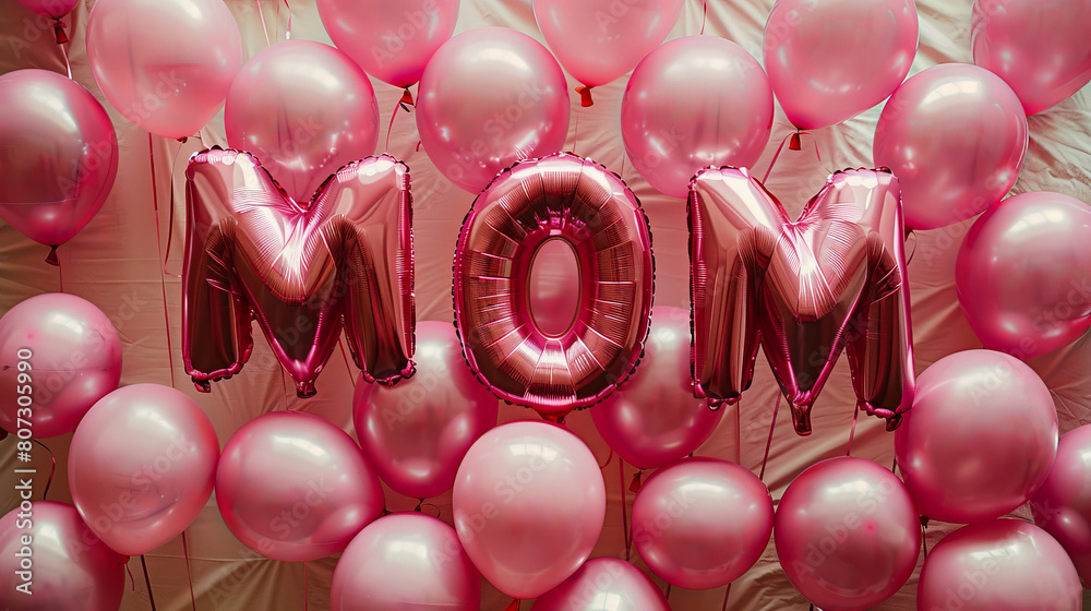 Sticker Pink MOM balloons letters for Happy Mother Day 