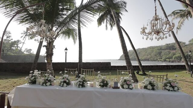 indian wedding decor on beach in goa 