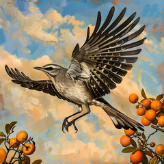 The Freedom of Flight: A Vivid Snapshot of the Texas State Bird, the Northern Mockingbird, Ascending into the Azure Sky