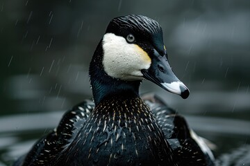 Isolated Close-up of a Blue Male Common Eider in Outdoors - obrazy, fototapety, plakaty