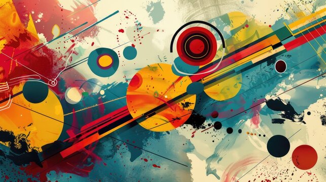 Kandinsky Style Abstract Background with Geometrical Shapes and Vivid Colors. A Perfect Wallpaper