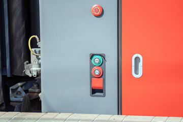 Train carriage section with door opening and attendant call buttons