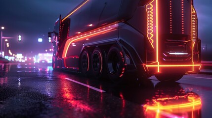 Futuristic future delivery truck, cyberpunk style.