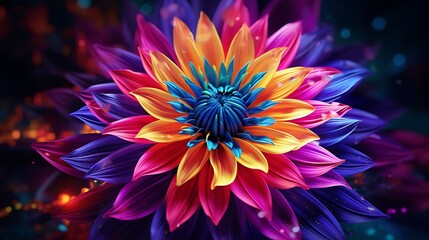 Obraz premium A surreal neon flower radiating a kaleidoscope of vivid colors.