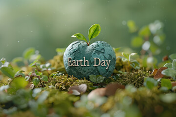 A green heart-shaped plant with the words Earth Day written on it