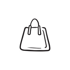 Beautiful simple bag in black isolated on white background. Hand drawn vector sketch illustration in doodle engraved line art vintage style. Accessory for fashion look, concept of shopping, products