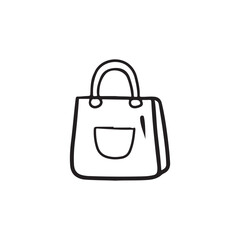 Beautiful simple bag with pocket in black isolated on white background. Hand drawn vector sketch illustration in doodle engraved line art vintage style. Accessory for fashion look, concept of shopping