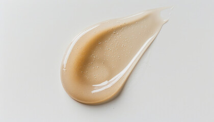 A close-up shot of a clear liquid bottle placed on a white surface, with a slight smudge visible on the clean background