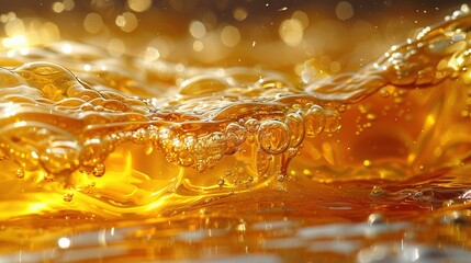   Close-up of yellow liquid with blurred water background