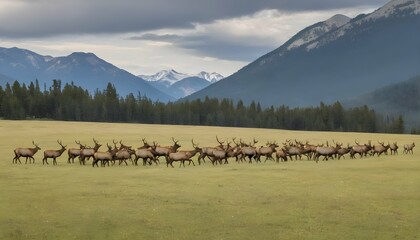 A serene mountain landscape with a herd of elk gra upscaled 4 - Powered by Adobe