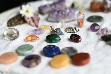A beautiful assortment of healing crystals and flowers. Fresh and vibrant, moody crystals....