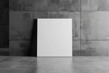 An empty white box is placed in front of a plain gray wall