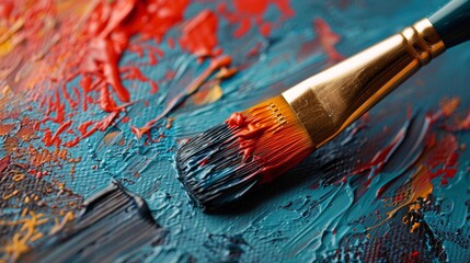 Obraz premium Close Up of a Paintbrush With Red and Yellow Paint
