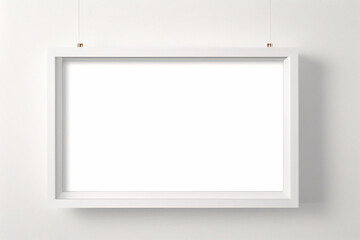 Obraz premium Moldura branca apoiada no chão branco na maquete interior. Modelo de uma imagem emoldurada em uma renderização em 3D de parede