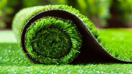 Artificial turf roll for sports field or lawn background, perfect for landscaping projects