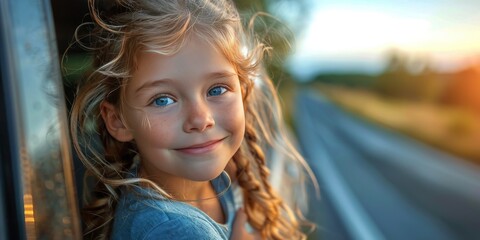 Little Girl Looking Out the Car Window