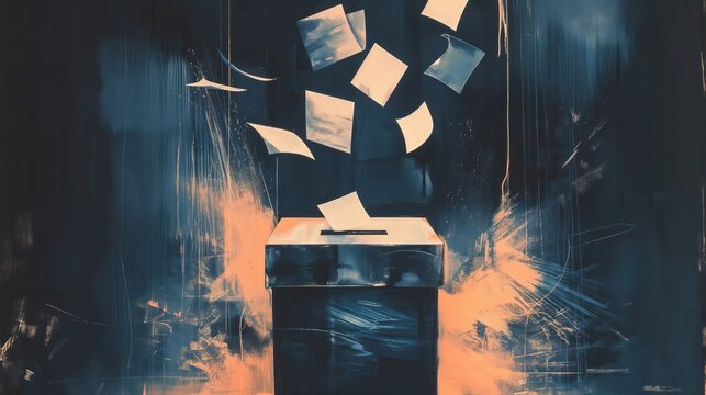 Votes falling into the ballot box, democracy, elections and referendum concept illustration 