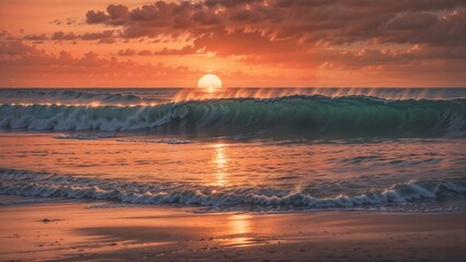 Sunset on the beach of Oahu, Hawaii, USA.