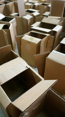 Cardboard Packaging Boxes in Empty Room, Moving Preparation