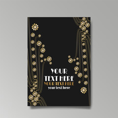 Modern Art Nuevo luxury template golden-black, A4 page, menu, card, invitation, lines flowers and city lights