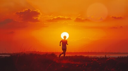 Dramatic Jogging Scene at Sunset Generative AI