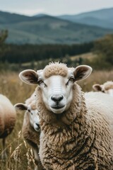 Naklejka premium close up of a sheep in the field