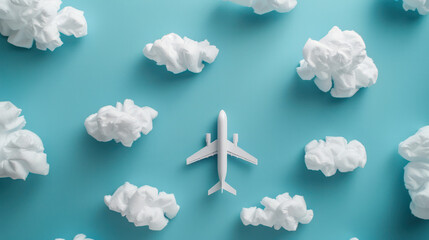 A toy airplane soaring above a group of fluffy clouds in the sky - Powered by Adobe