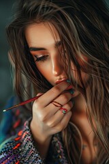 Obraz premium woman paints her nails close-up