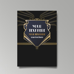 Modern Art Nuevo luxury template golden-black, A4 page, menu, card, invitation, lines flowers and city lights